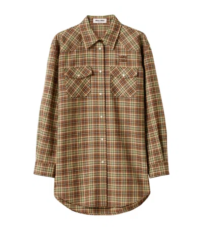 Miu Miu Fleece Plaid Shirt In Brown