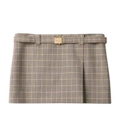 Miu Miu Fleece Wool-blend Check Mini Skirt In Brown