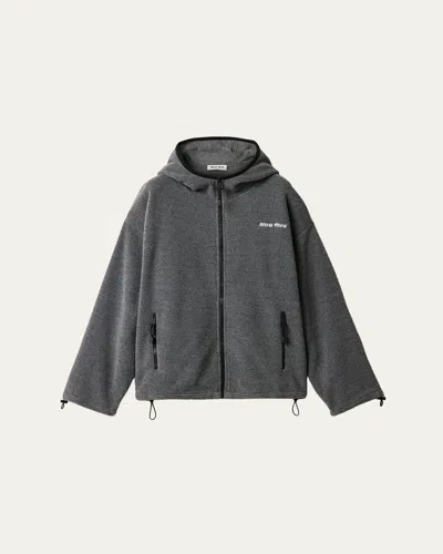 Miu Miu Fleece Zip Hooded Jacket In Gris