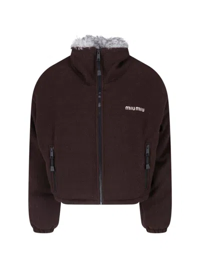 Miu Miu Fleece Zip Jacket In Brown