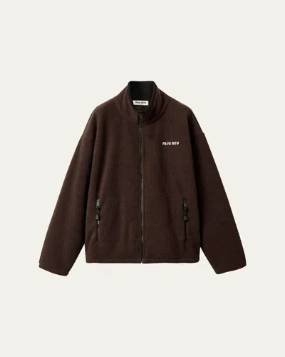 Miu Miu Fleece Zip-up Jacket In Black