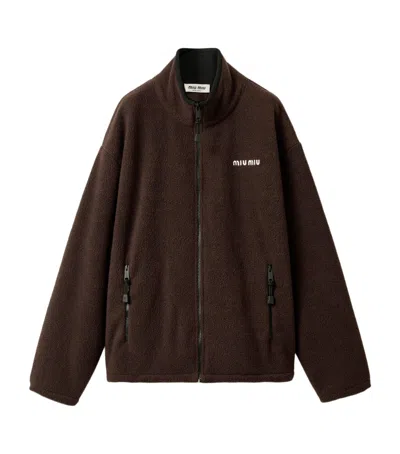 Miu Miu Fleece Zip-up Jacket In Brown