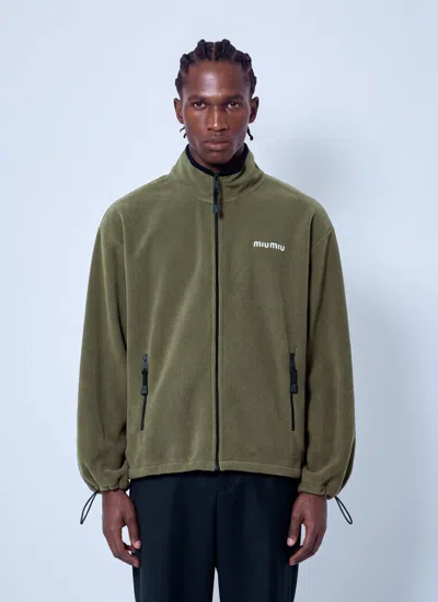 Miu Miu Fleece Zipper Jacket In Green