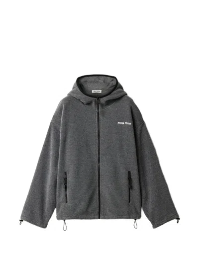 MIU MIU FLEECE ZIPPERED HOODIE JACKET