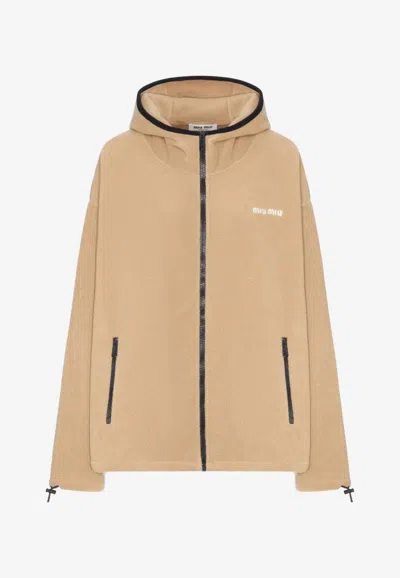 Miu Miu Fleece Zip-up Sweatshirt In Beige