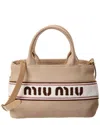 Miu Miu Flocked Canvas Top Handle Tote Bag