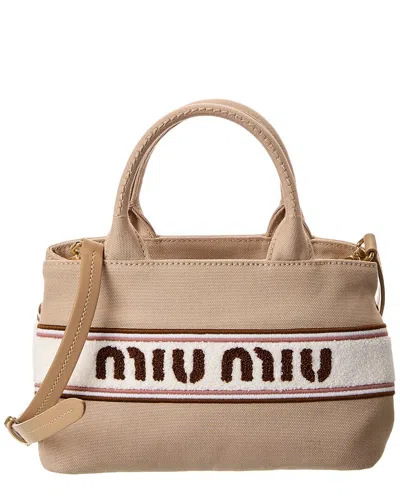 Miu Miu Flocked Canvas Top Handle Tote Bag