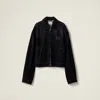 Miu Miu Flocked Chambray Blouson Jacket In Black