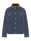 Miu Miu Flocked Denim And Velvet Blouson In Blue
