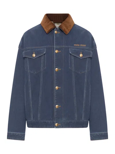 MIU MIU FLOCKED DENIM AND VELVET BLOUSON