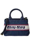 Miu Miu Flocked Denim Top Handle Tote Bag
