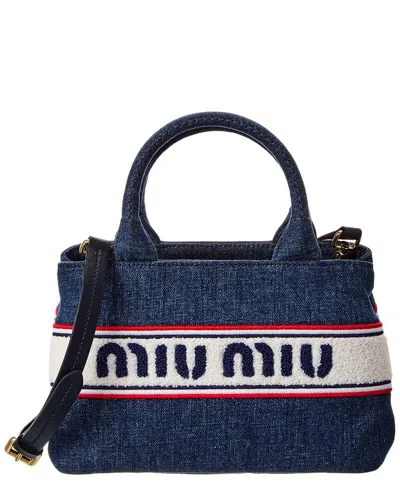 Miu Miu Flocked Denim Top Handle Tote Bag