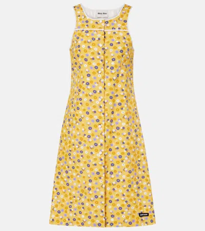 Miu Miu Floral Cotton Poplin Midi Dress In Yellow