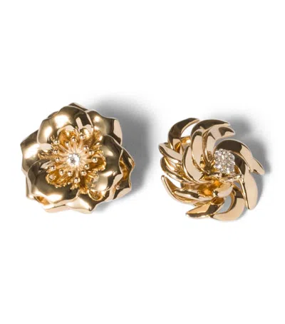 Miu Miu Floral Crystal-embellished Clip-on Earrings In Gold