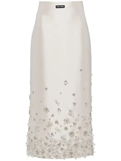 Miu Miu Floral-embellished Midi Skirt In White