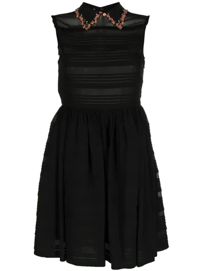 Pre-owned Miu Miu Floral-embellished Sleeveless Dress In Black
