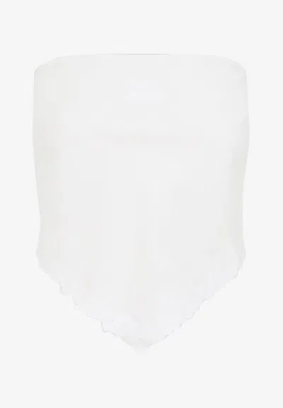 MIU MIU FLORAL EMBROIDERED STRAPLESS TOP
