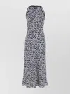 Miu Miu Long Floral Print Crepe De Chine Dress In White