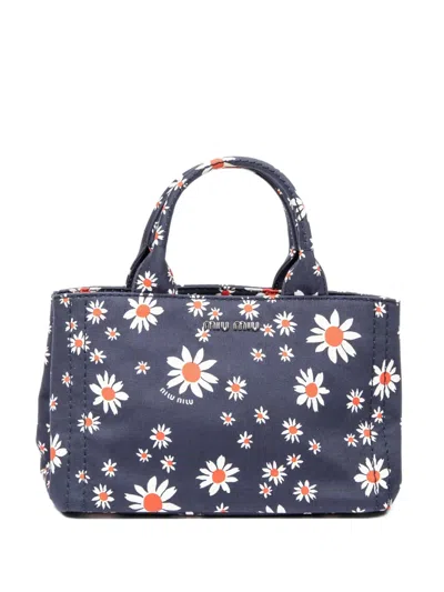 Pre-owned Miu Miu Floral Handle Bag In Blue