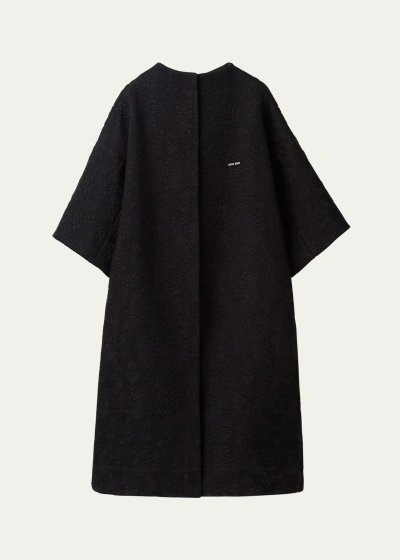Miu Miu Floral Jacquard Large Pleat Wool Overcoat In F0002 Nero