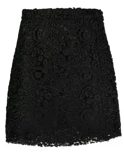 Pre-owned Miu Miu Floral Lace A-line Skirt In Black