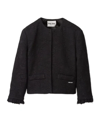 Miu Miu Single-breasted Matelassé Effect Jacquard Jacket In Black