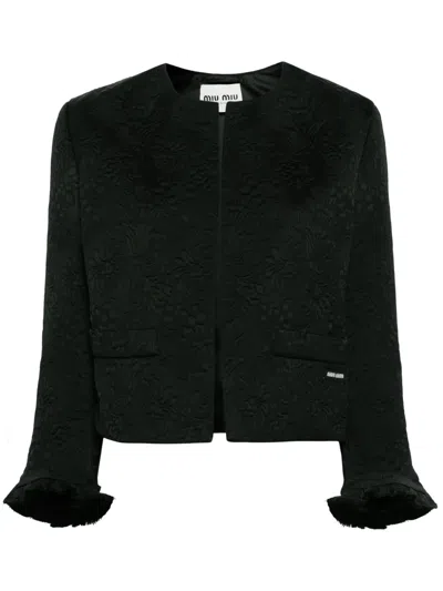 Miu Miu Floral-matelessé Cropped Jacket In Black
