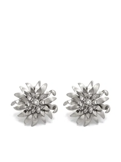 Miu Miu Floral-motif Clip-on Earrings In Metallic