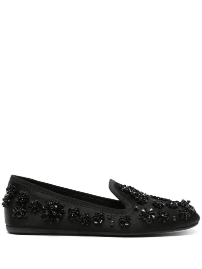 Miu Miu Floral-motif Satin Ballerina Shoes In Black