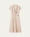 Miu Miu Floral Neck-tie Short-sleeve Midi Dress In Pink
