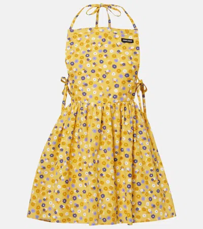 Miu Miu Floral Open-back Cotton Poplin Minidress In Yellow