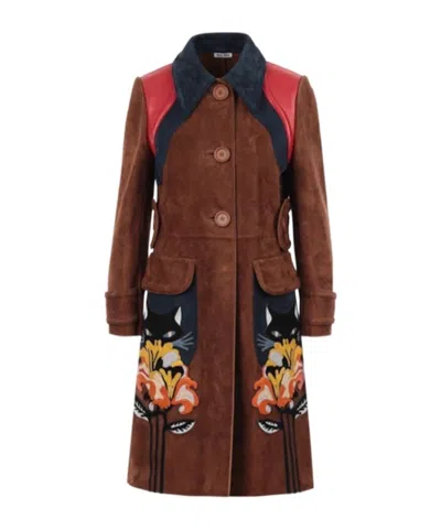 Miu Miu Long-sleeved Coat In Brown