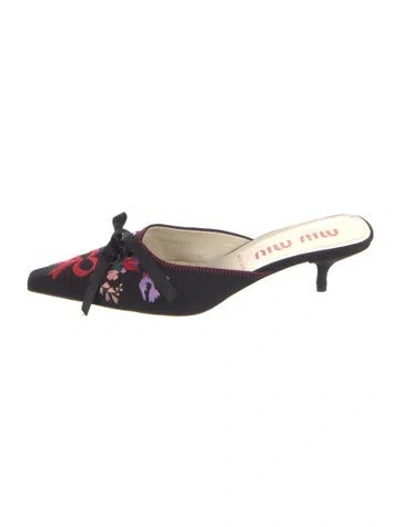 Pre-owned Miu Miu Floral Print Bow Accents Mules In Blue