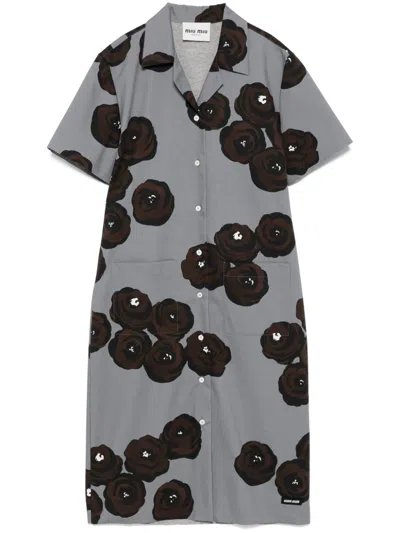 Miu Miu Floral-print Midi Dress In Multi