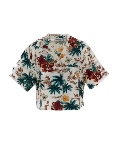 MIU MIU MIU MIU GRAPHIC PRINTED SHORT-SLEEVED SHIRT