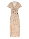 Miu Miu Silk Dress With Floral Pattern And Tie Waist In Neutral