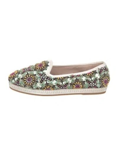 Pre-owned Miu Miu Floral Print Whipstitch Trim Espadrilles In Multi