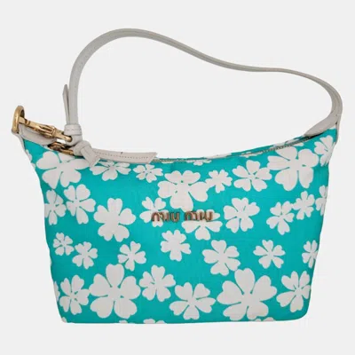 Pre-owned Miu Miu Floral Printed Hobo Bag In Blue