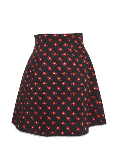 Pre-owned Miu Miu Floral-print Flared Mini Skirt In Black