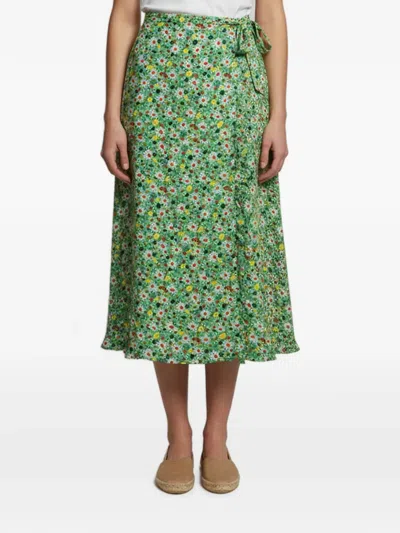 Pre-owned Miu Miu Floral-print Midi Skirt In Green