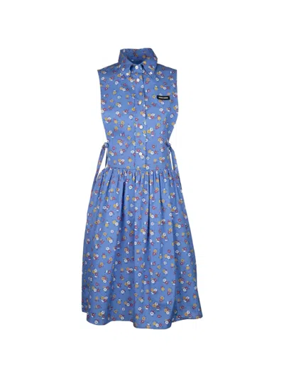 Miu Miu Floral-print Sleeveless Midi Dress In Blue