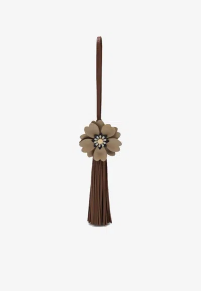 Miu Miu Flower Applique Nappa Leather Bag Charm In Brown