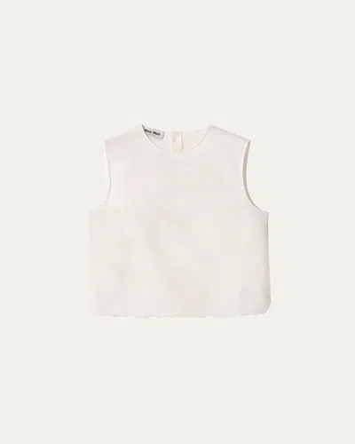 Miu Miu Flower Embroidered Canvas Tank Top In White