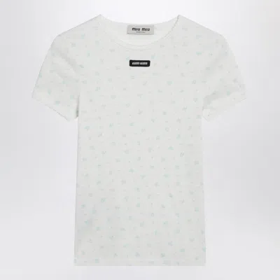 Miu Miu Flowers White/light Blue T-shirt In Jersey
