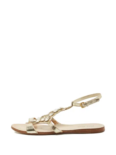 Pre-owned Miu Miu Foil Crystal Sandals In Gold