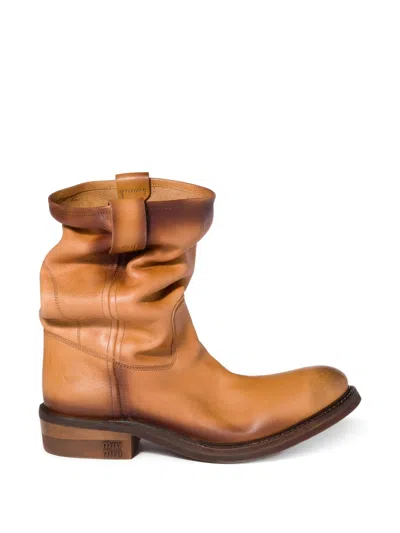 Miu Miu Foule Ankle Boots In Calfskin In Brown