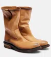 Miu Miu Leather Ankle Boots Round Toe Pull Tab In Brown
