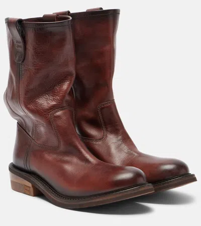 Miu Miu Foule Aged Look Leather Booties In Brown