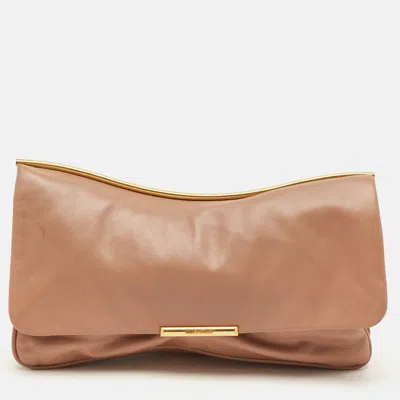 Pre-owned Miu Miu Frame Flap Beige Leather Clutch In Sand