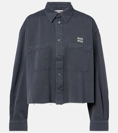 Miu Miu Shirt Chest Pockets Collared Neck Long Sleeves In Blue